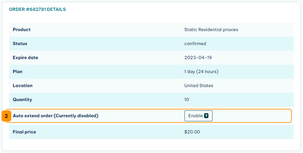 IPRoyal Services FZE LLC auto extend order feature