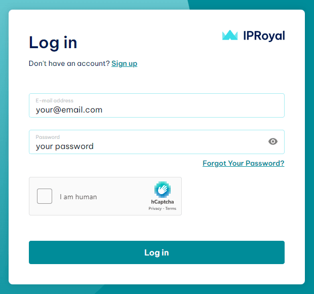 IPRoyal login prompt