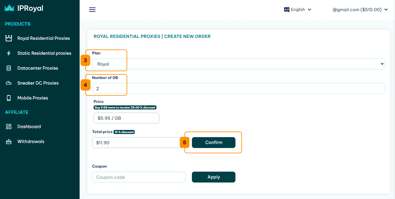 IPRoyal Services FZE LLC order details