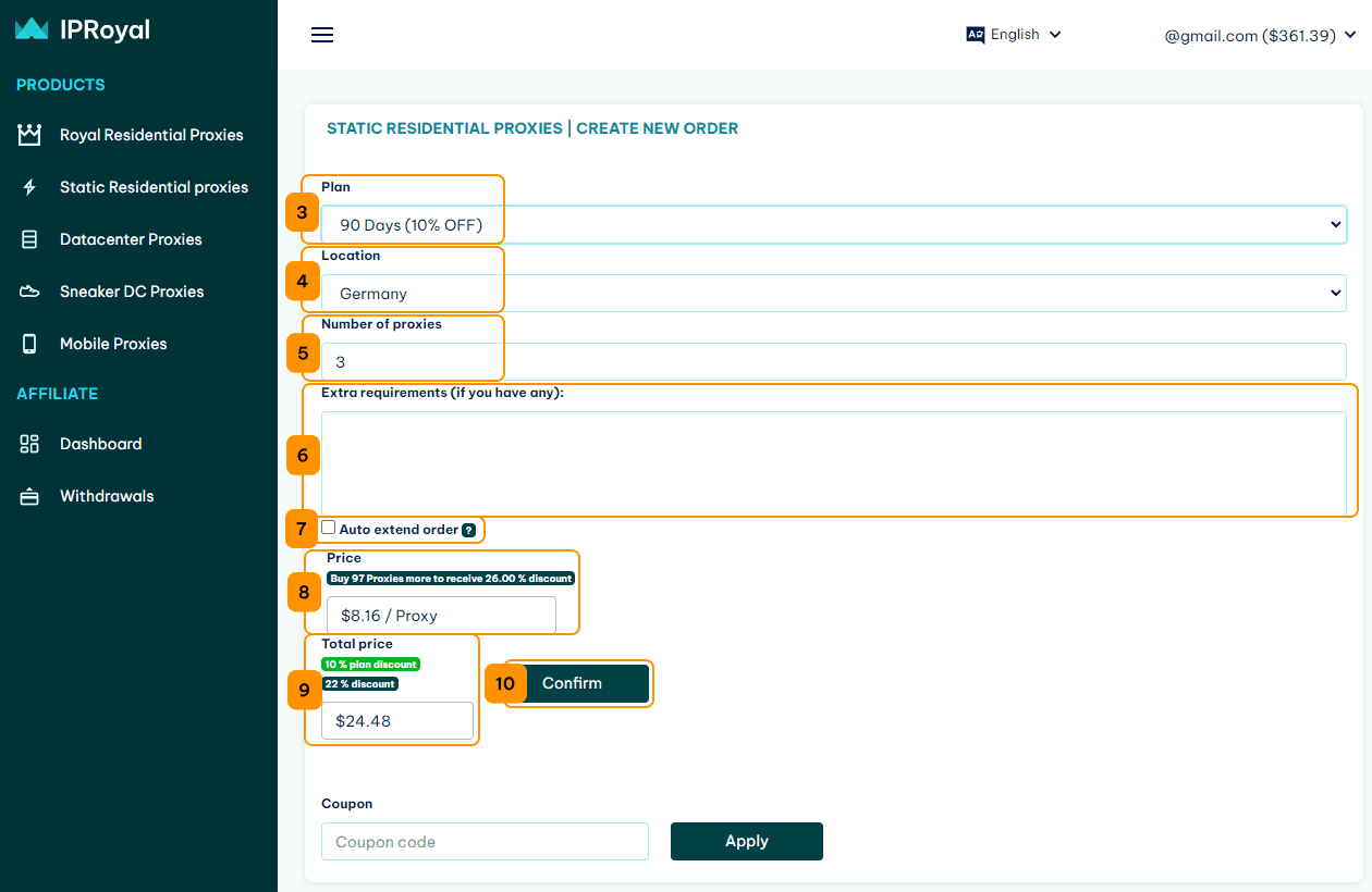 IPRoyal Services FZE LLC order details