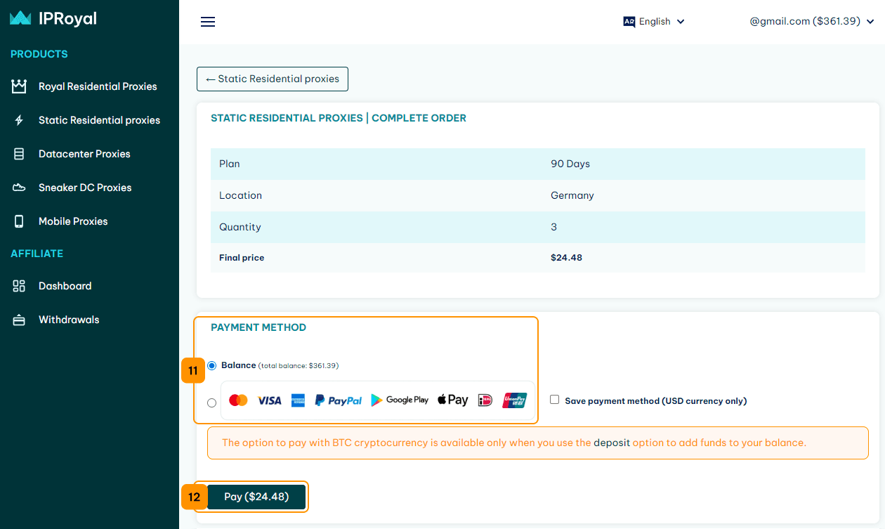 IPRoyal Services FZE LLC order confirmation