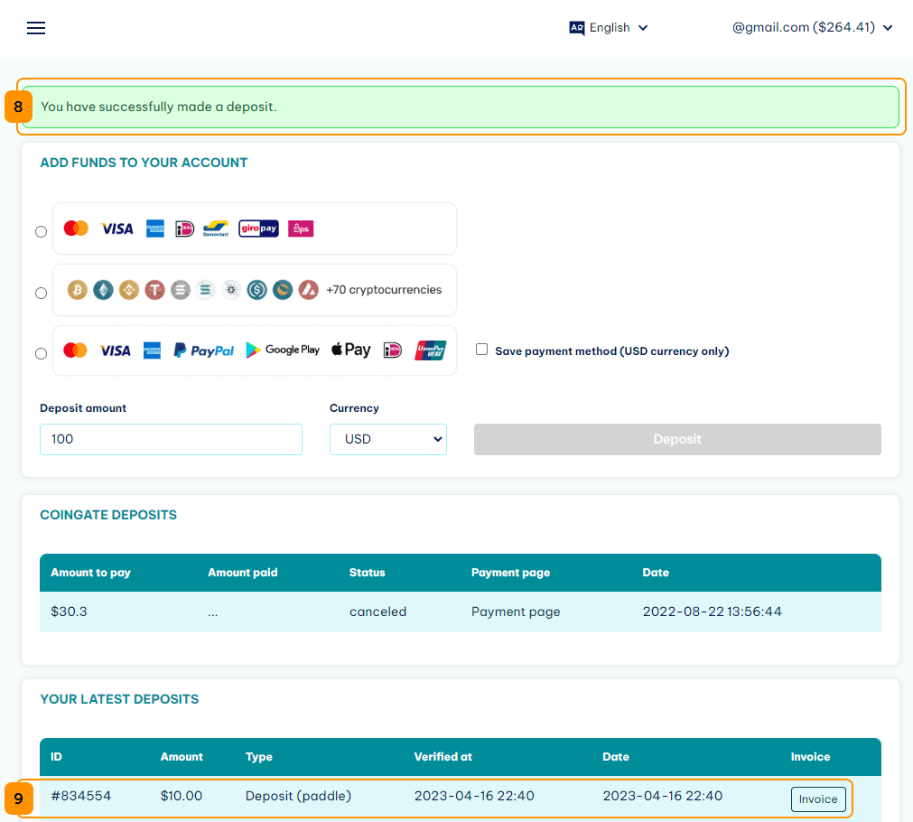 IPRoyal Services FZE LLC deposit confirmation