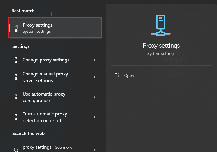 Windows Settings with Proxy Settings option selected