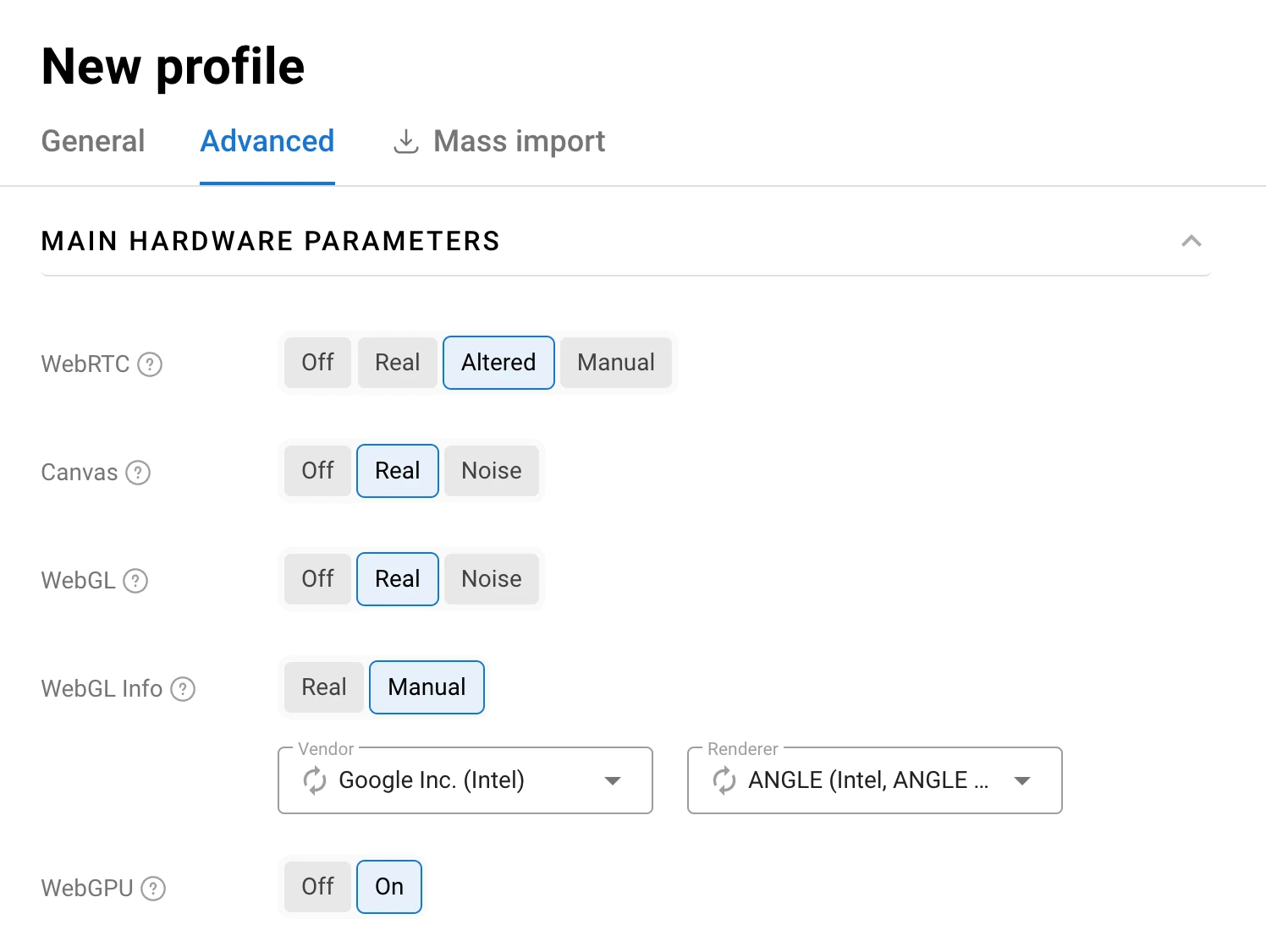You can set the necessary parameters for any profile in Dolphin Anty.