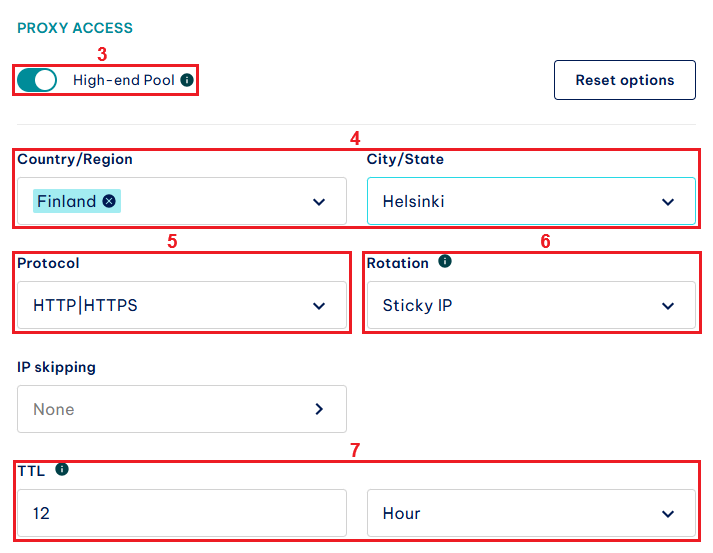 configuring a proxy server in the IPRoyal dashboard