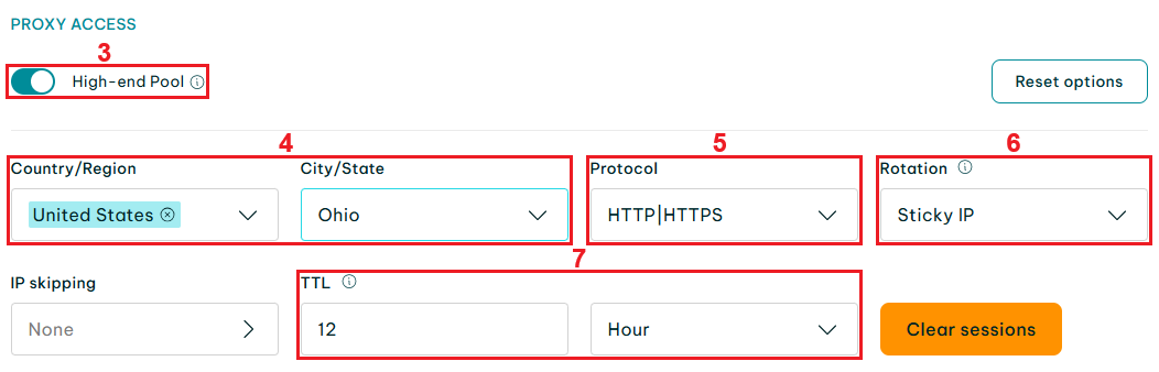 IPRoyal residential proxies configuration in the dashboard