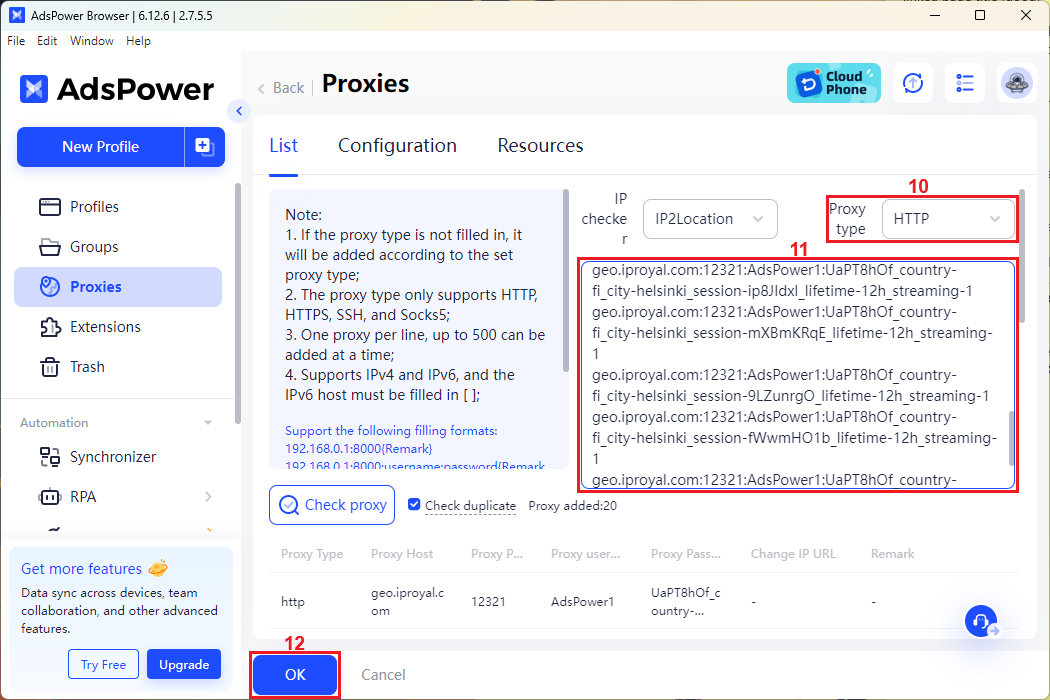 Adding proxies in bulk to AdsPower