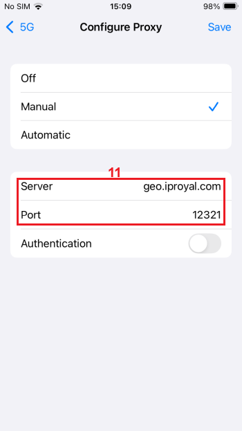 adding proxy information to iPhone Wi-Fi network proxy settings