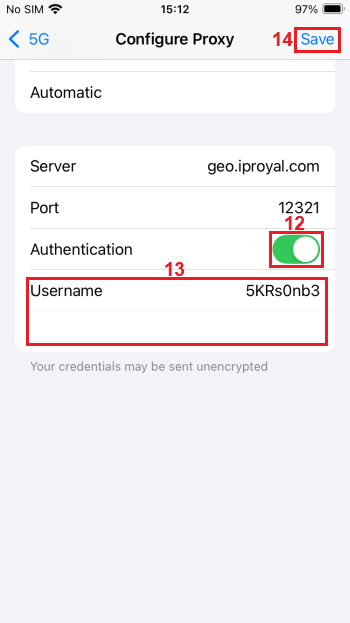 adding proxy credentials to iPhone Wi-Fi network proxy settings