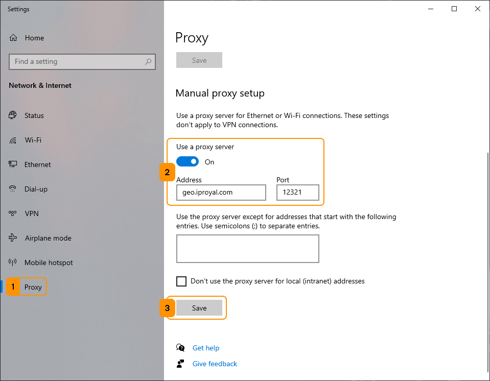 proxy configuration in Windows