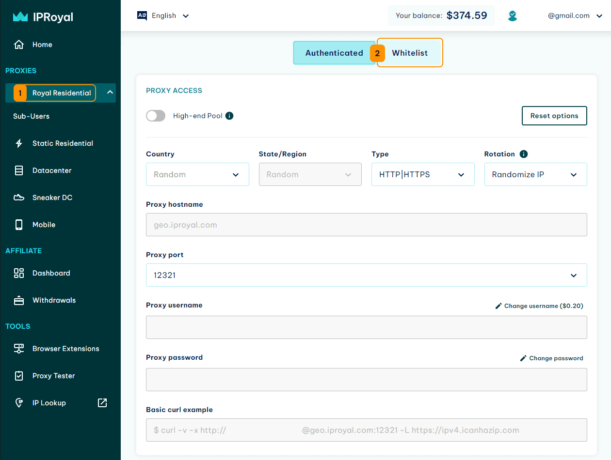 IPRoyal whitelisted IPs proxy configuration