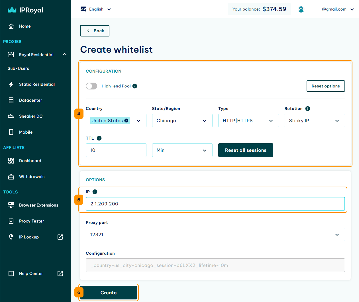 IPRoyal whitelisted IPs proxy configuration