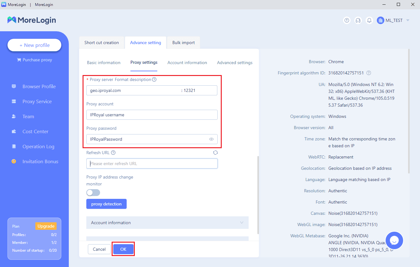 morelogin importing IPRoyal proxies