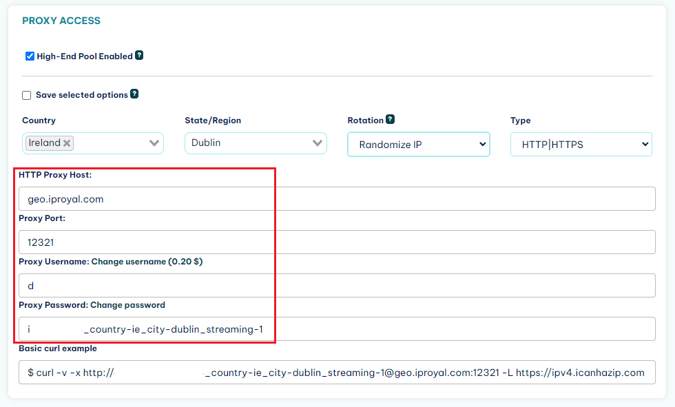 IPRoyal dashboard credentials