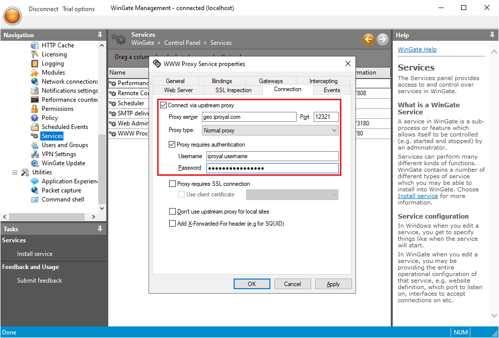 WinGate proxy configuration