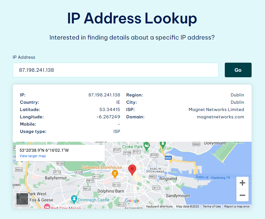 IPRoyal IP lookup check