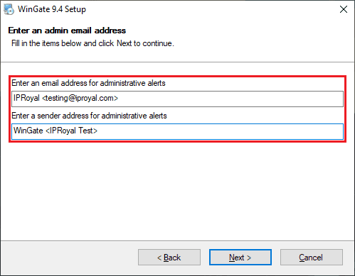 WinGate admin email and alerts setup