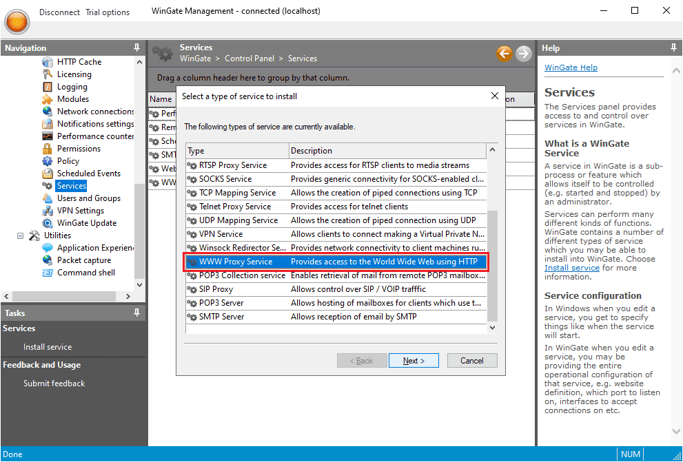 WinGate adding a proxy service