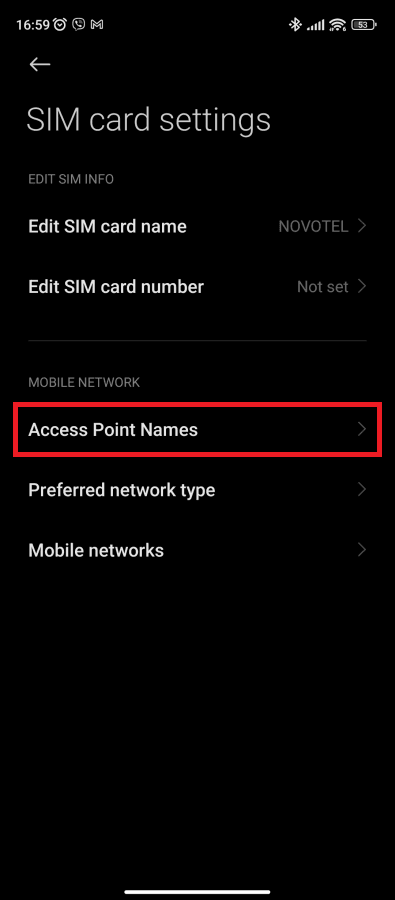 android sim card settings