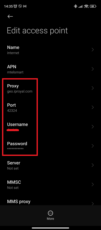 android proxy settings