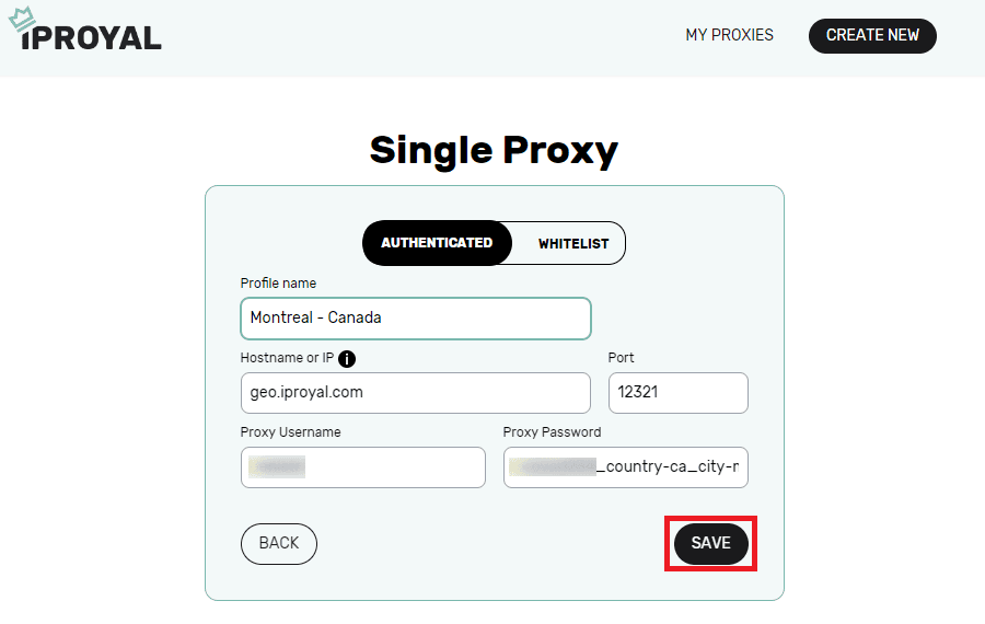 iproyal proxy manager saving a profile