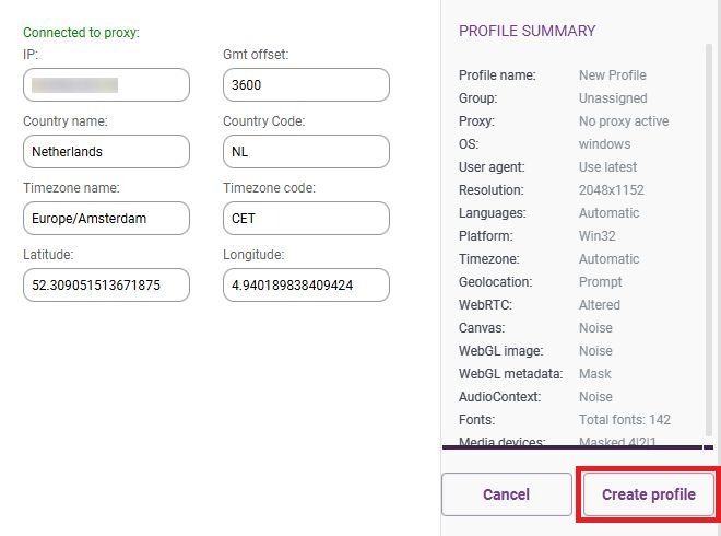 finish creating a profile in incogniton