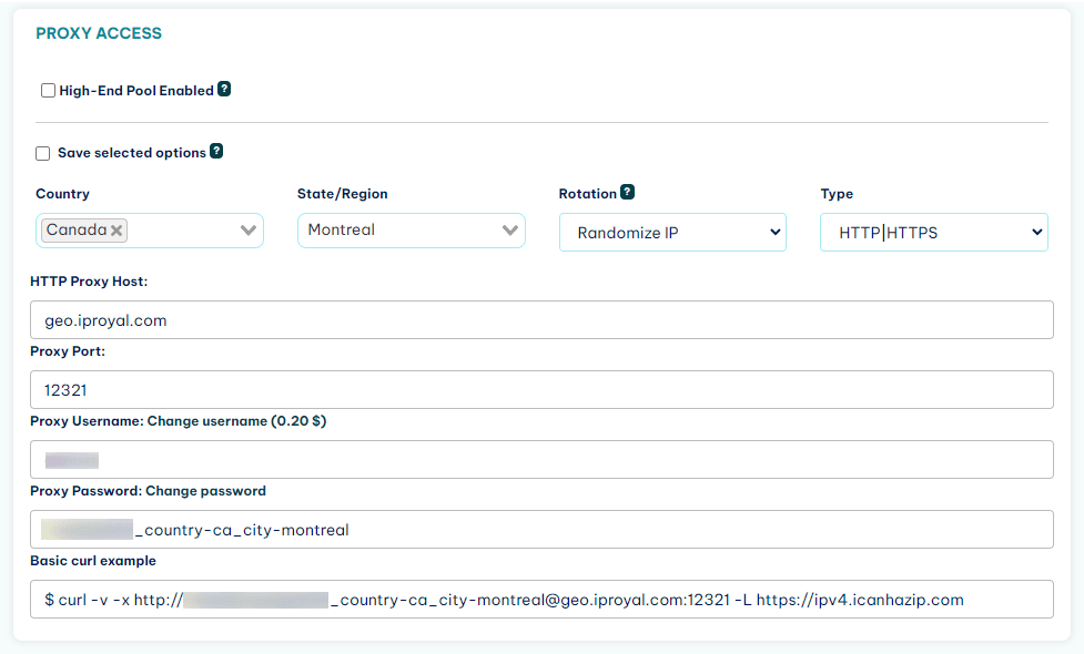 IPRoyal residential proxies dashboard