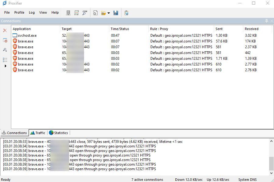 internet traffic in proxifier