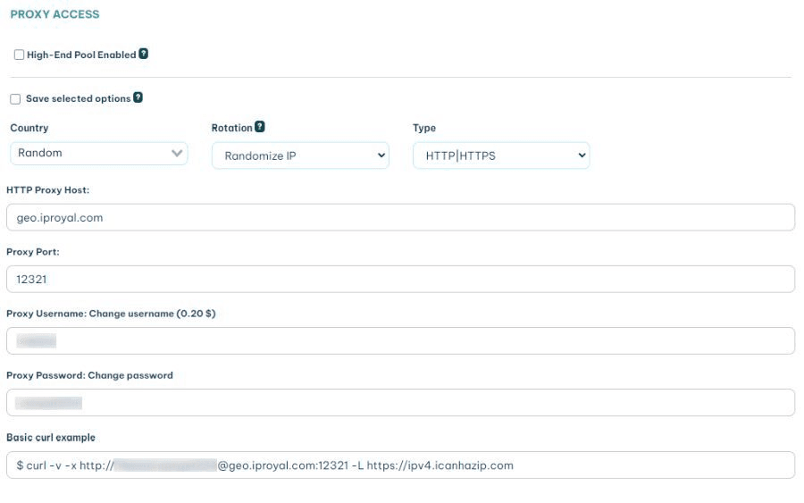 IPRoyal residential proxies dashboard