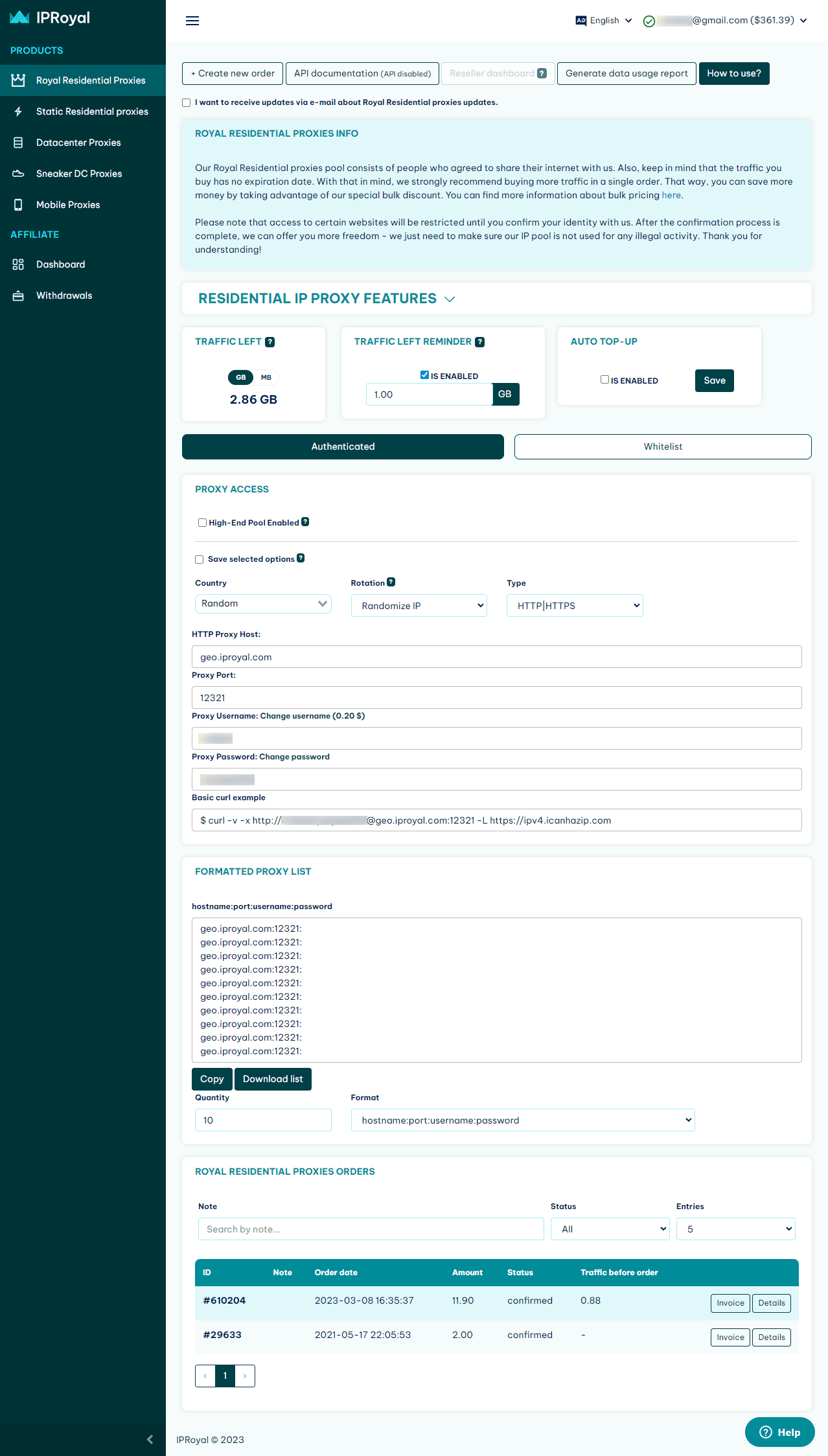 royal residential proxies dashboard