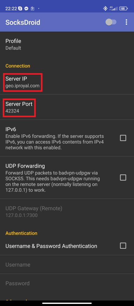 SocksDroid server IP and server port