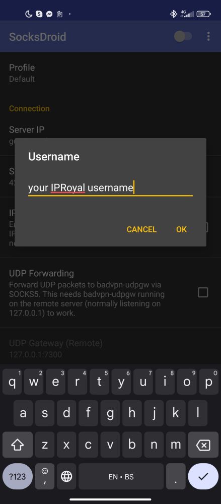 SocksDroid username