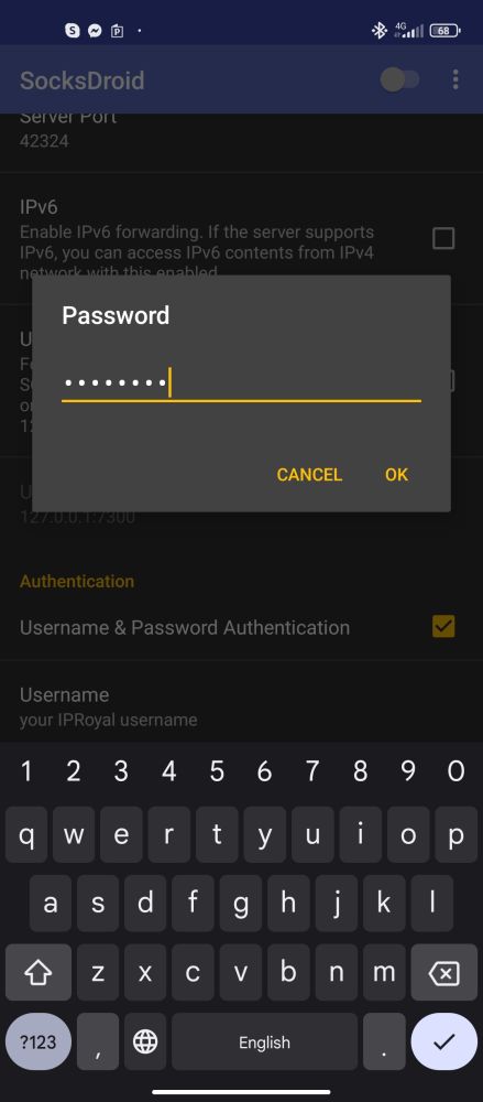 SocksDroid password