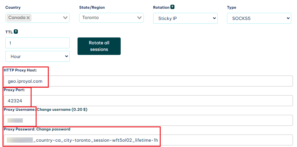 IPRoyal proxy credentials