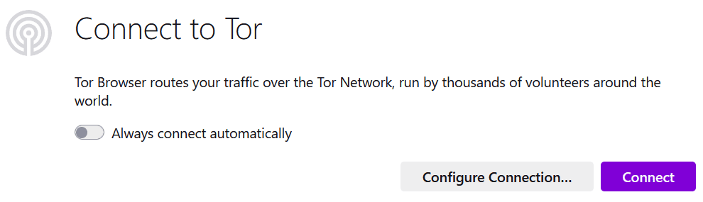 Tor browser connection prompt