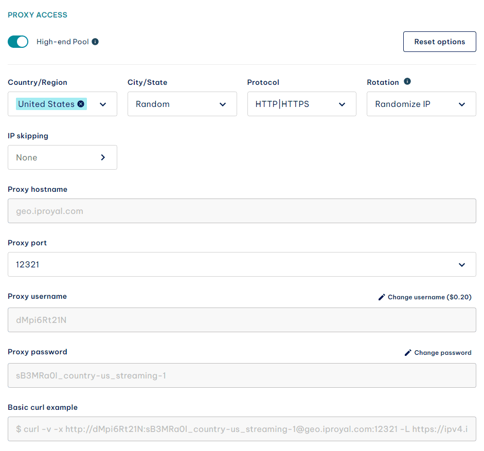 IPRoyal residential proxies dashboard