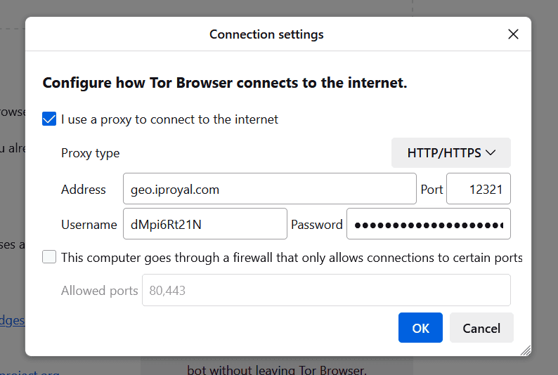 Adding proxies to Tor browser with IPRoyal proxy credentials