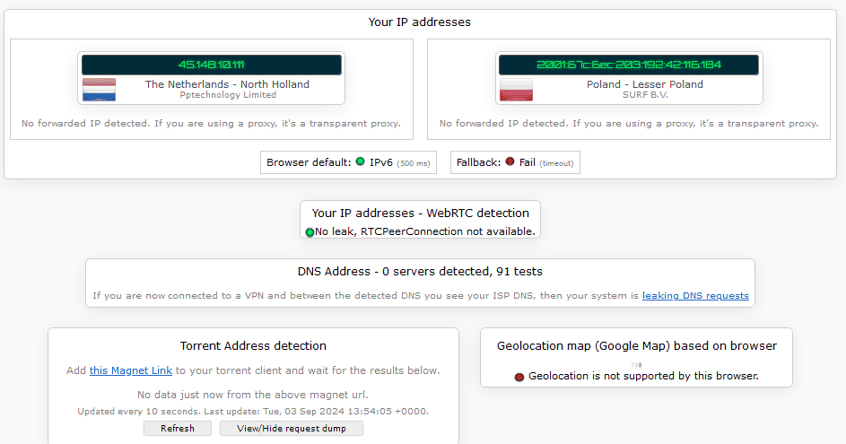 Testing proxy and DNS leaks in Tor browser