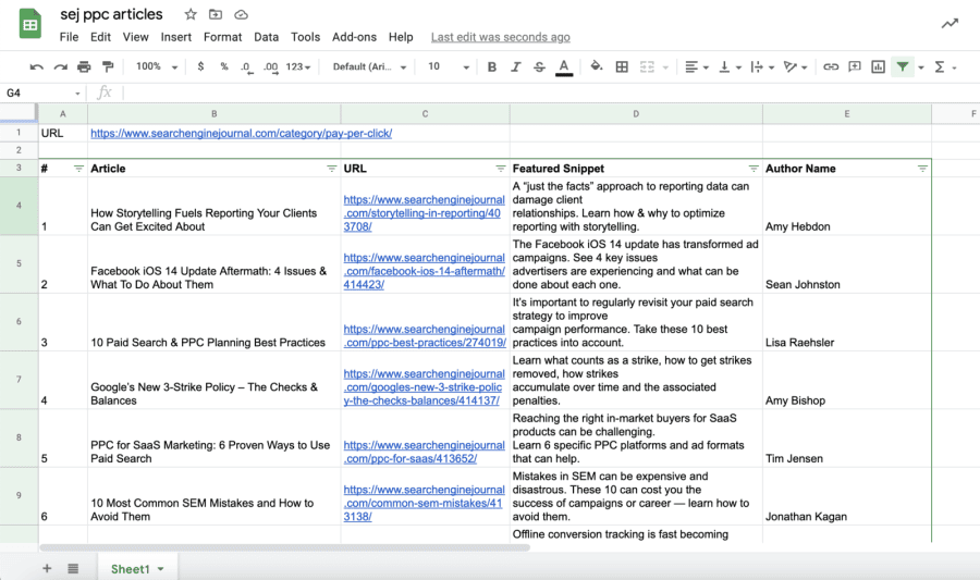 web scraping Google Sheets